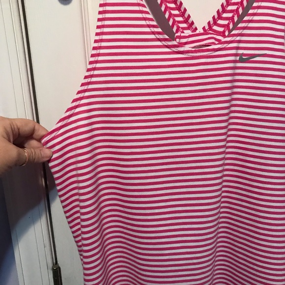 Nike Women’s Tank Top Pink White Striped Loose Fit - Picture 2 of 6